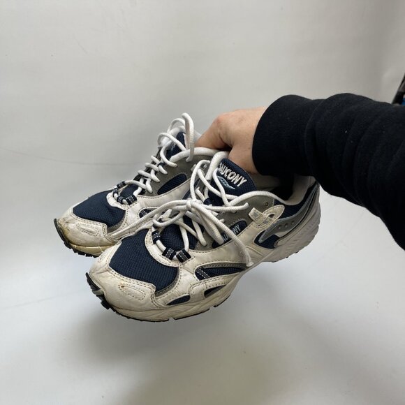 Y2K VTG Saucony Chunky Dad Sneakers Running Shoes Retro White / Blue Wom 8 Read - Picture 15 of 16